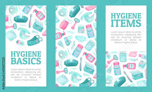 Essential Personal Hygiene Items Banner Design with Vector Template