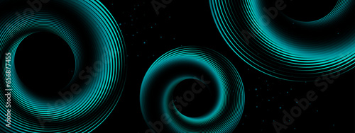 Neon green dots in motion dark vector abstract background particles array wavy flow