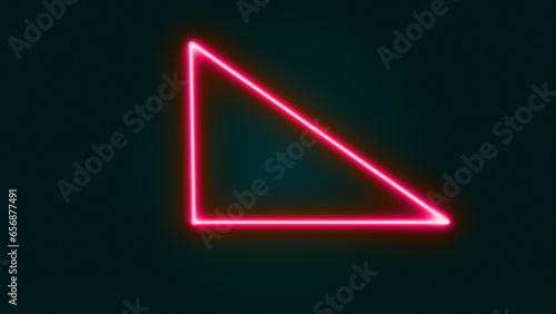 Neon right triangle icon in line style. Flat design. Purple neon on a black background. Mathematical concepts, Education