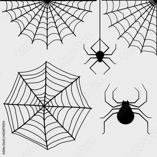 Halloween webs and spiders, black lines