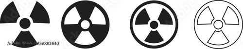 set of black Radioactive icons nuclear symbol. Uranium reactor radiation hazard. Radioactive toxic danger sign design isolated on transparent background. Nuclear bomb symbol. Danger icons.