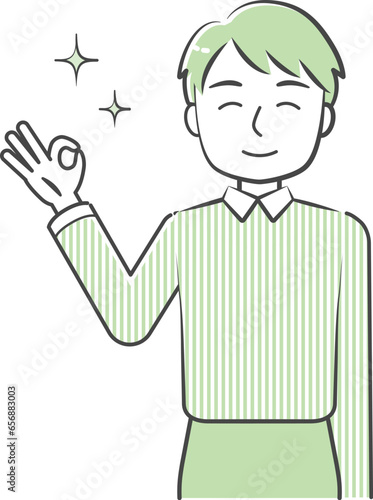 Upper body illustration of a man in an OK pose-friendly and simple touch