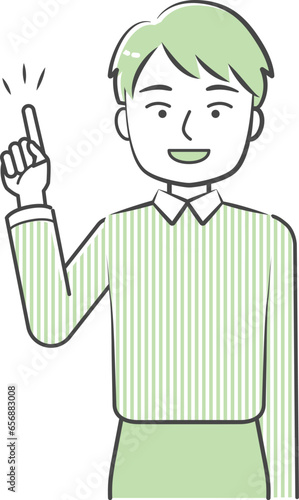 Upper body illustration of a man in a pointing pose-friendly simple touch