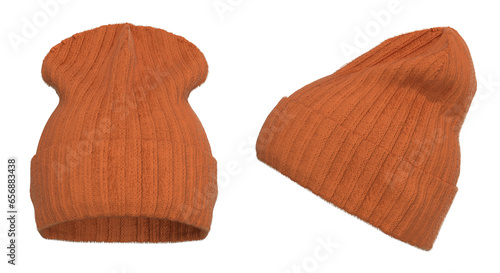 Orange Woolen cap. Winter warm cap photo