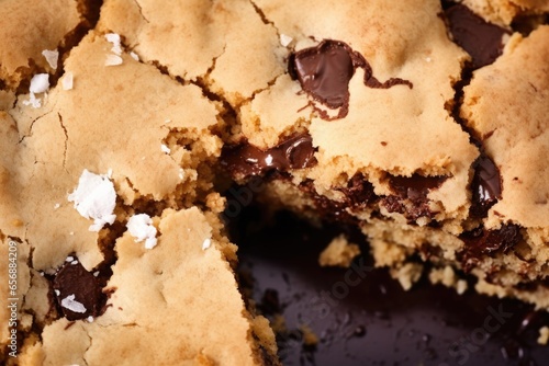 close-up texture shot of a cracked chocolate chip cookie