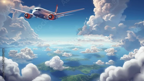 airplane in the sky video, Airplane flying above clouds