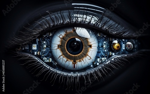 Macro Photography of Camera Eye. Generative Ai