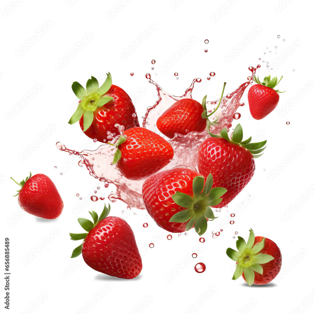 Raspberries in juice splash isolated on a white background Raspberries in juice splash isolated on a white background