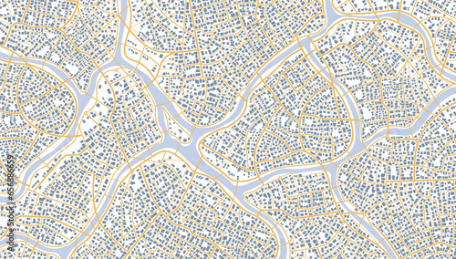 City top view. View from above the map buildings. View from above the map buildings. Detailed view of city. Decorative graphic tourist map. Abstract transportation background. Vector, illustration.