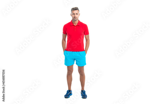 sportsman have break after working. sporty sportsman in sport clothes isolated on white. Sportsman wear sports uniform and looking at camera. athletic sportsman in working out over studio background