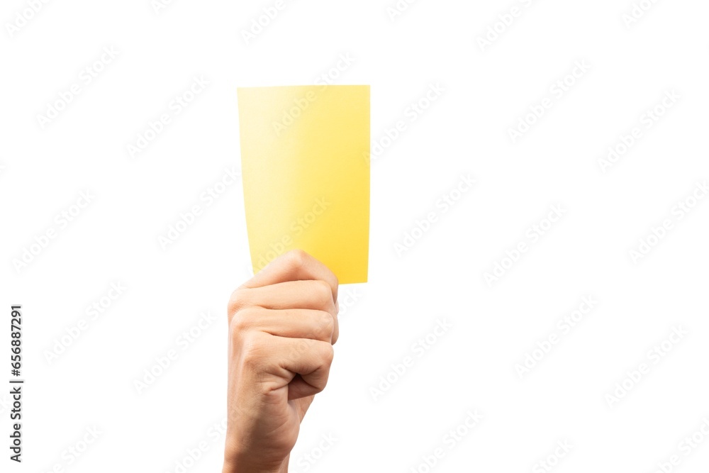 hand Of Soccer Referee Showing Yellow Card isolated On White Background hand Of Soccer Referee Showing Yellow Card isolated On White Background