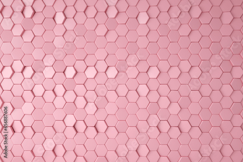 Pink hexagonal tech background texture, black, 3d rendering.

