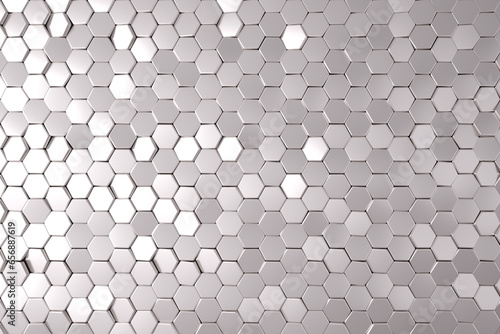 Silver hexagonal tech background texture, black, 3d rendering.