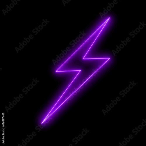 Neon bolt lighting neon sign with power effect on black background 