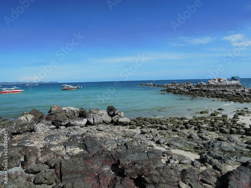 Rocky beaches are the part of the coast that connects land to the sea. © NichaNicharat