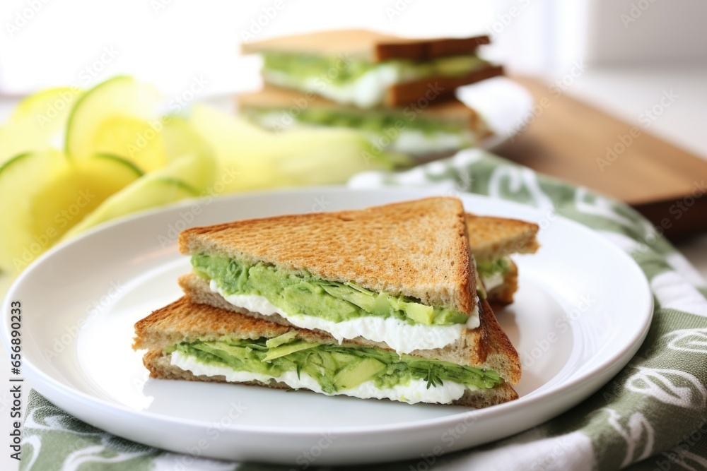 avocado grilled cheese and sour cream chips on a white plate