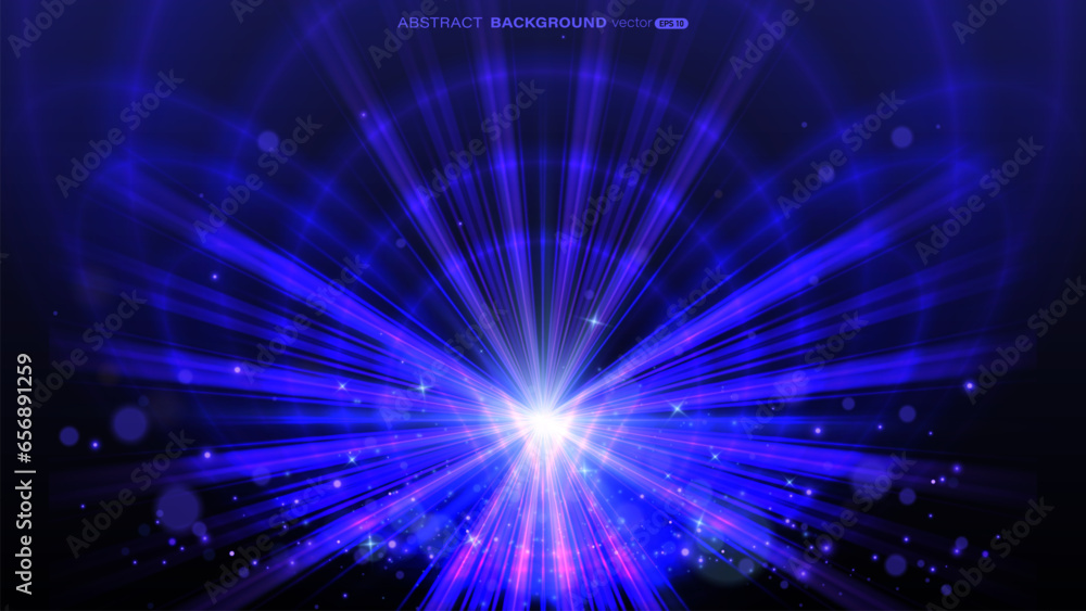 Fototapeta premium Abstract blue light beam background with circle glowing and glitter light effect