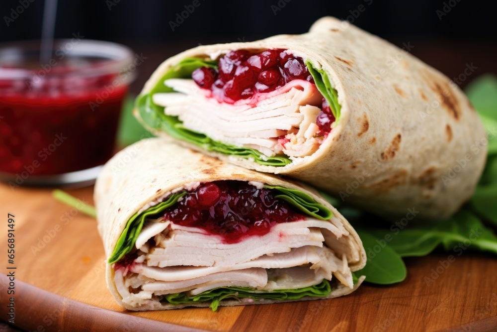whole grain wrap with turkey and cranberry sauce