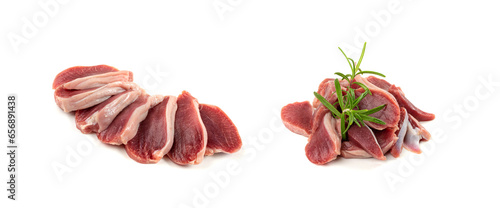 Konstfotografi Poultry Offal Slices Isolated, Raw Chicken Stomach, Poultry Giblets, Fresh Turke