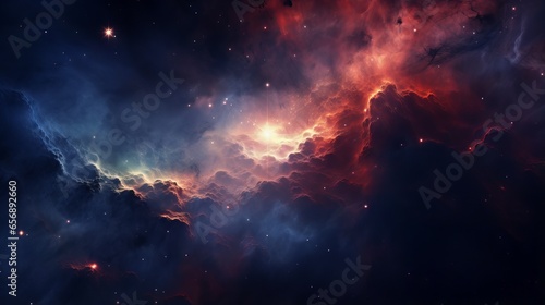 A cosmic wonder of star field and nebula: an outer space background with glowing and colorful effects photo