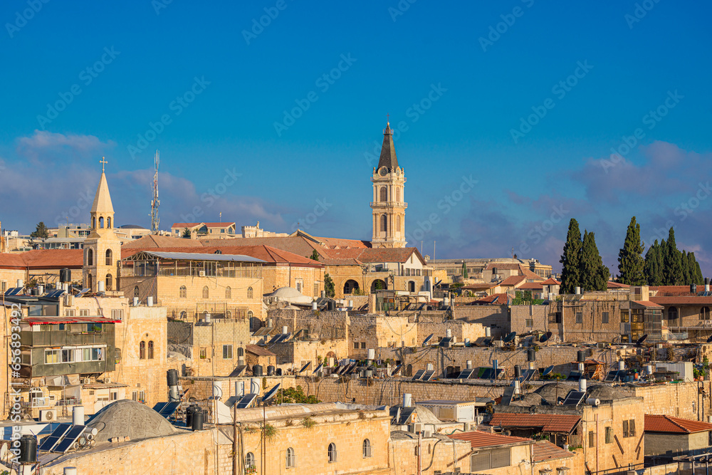 View of the Christian Quarter featuring the Monastery of Saint Saviour in Jerusalem Old City