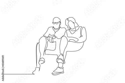 mature old couple people resting sitting together life line art design