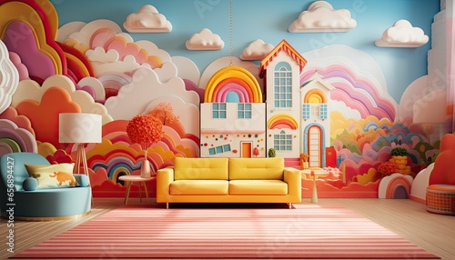 Playroom for children with toys, Colorful backdrop for studio photo