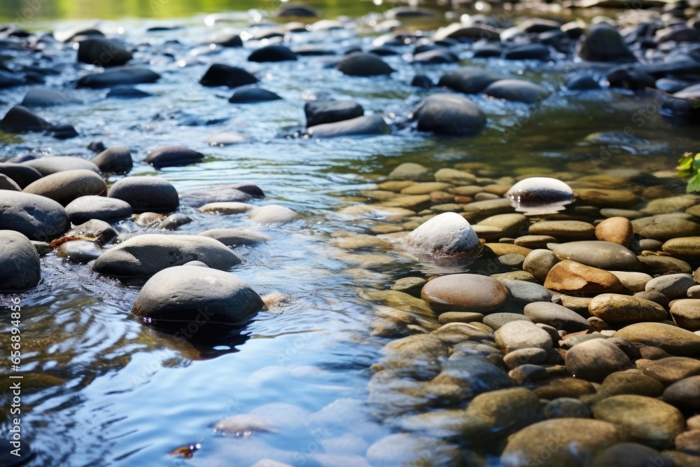 shallow river with smooth, round stones shallow river with smooth, round stones