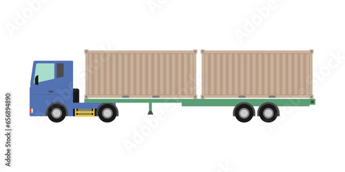 海上コンテナ20ftを輸送するトラック・セミトレーラーのベクターイラスト