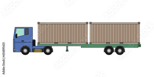 海上コンテナ20ftを輸送するトラック・セミトレーラーのベクターイラスト
