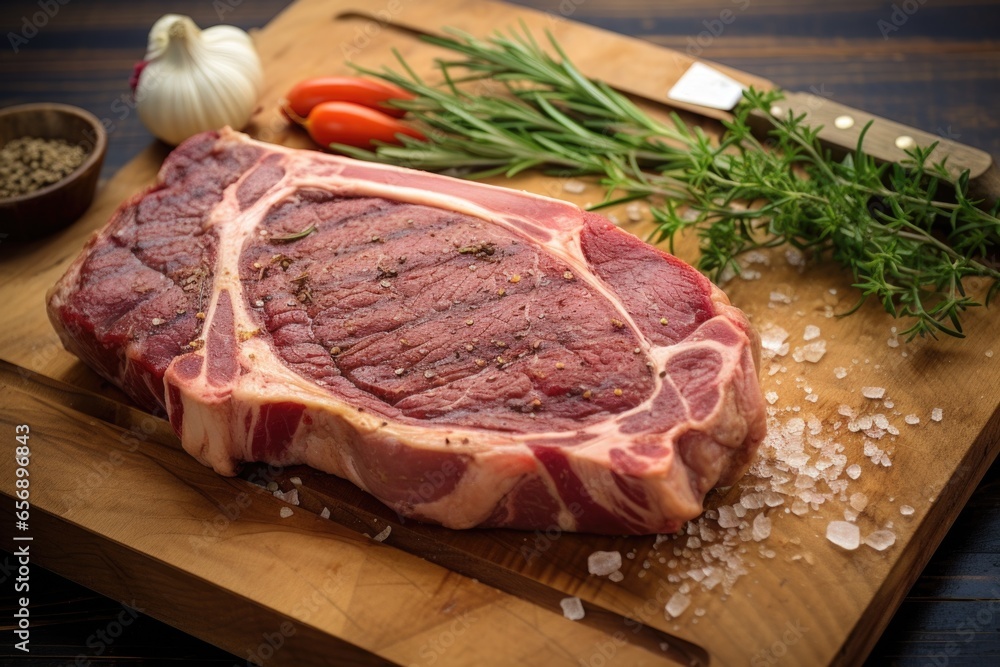 t-bone steak with clear grill marks on a wooden board t-bone steak with clear grill marks on a wooden board