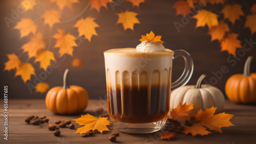 pumpkin cream cold latte autumn fall drink. ai generate