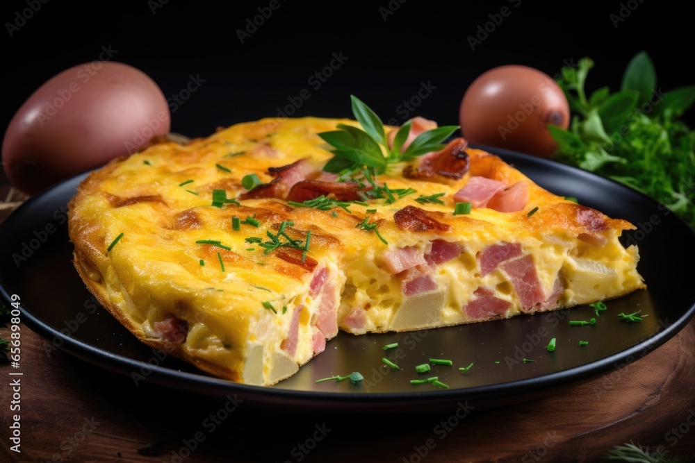 Frittata with ham on a plate Frittata with ham on a plate