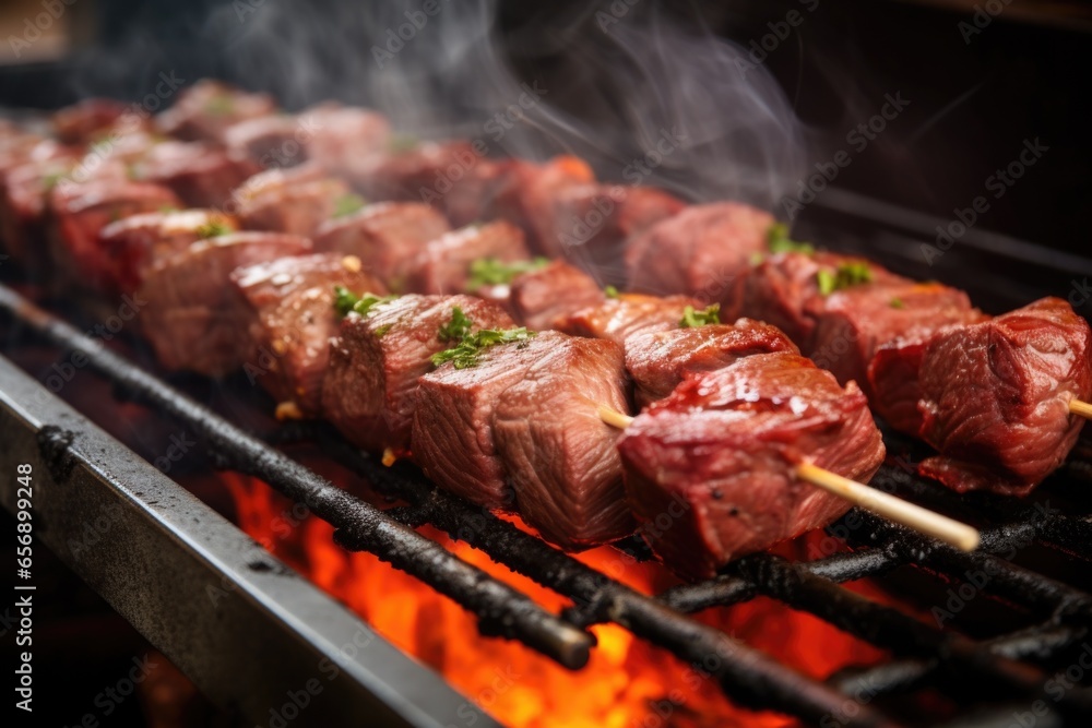 process of churrasco skewering by the grill