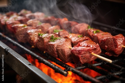 process of churrasco skewering by the grill