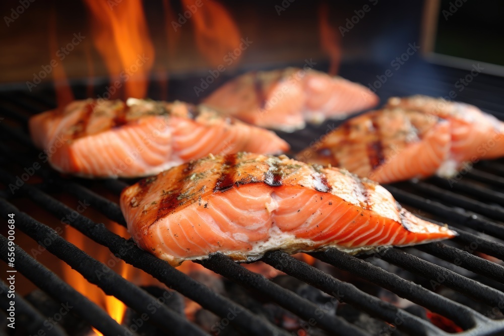 salmon fillets on cedar planks hot off the grill