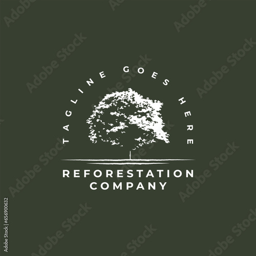 vector reforestation logo with tree silhouette concept idea in vintage style