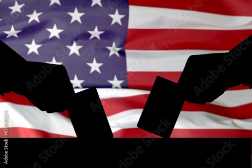 Canvastavla American flag and vote silhouette, human hands