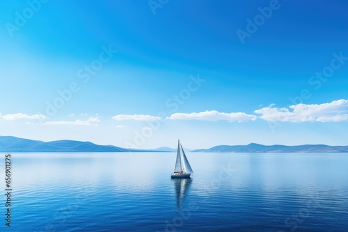 a small sailing boat on a calm blue sea
