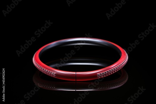 red pilates ring positioned on a black background