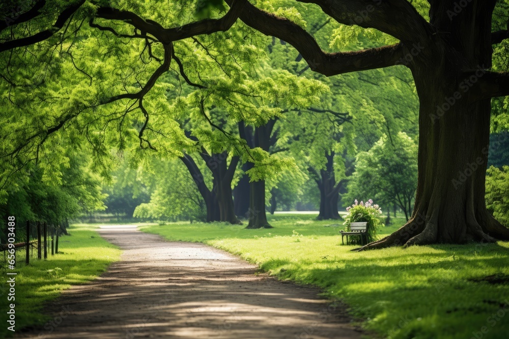 Obraz premium Green park with lawn and trees.