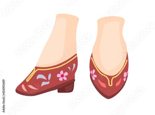 Chinese Woman Traditional Shoes Symbol Cartoon illustration Vector 