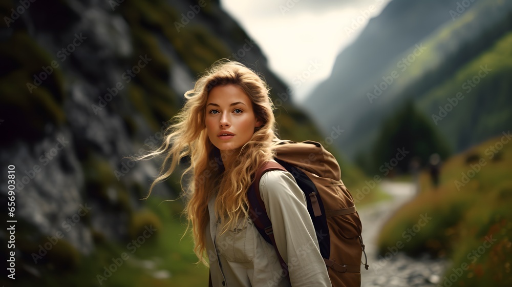 Austrian Alpine Escape: Candid Photo of a Woman Embracing the Mountains Austrian Alpine Escape: Candid Photo of a Woman Embracing the Mountains
