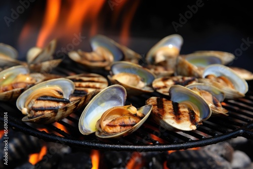 clam sizzling on a hot grill