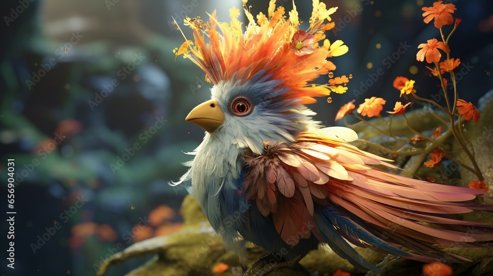 Fototapeta premium A beautiful bird with beautiful flowers