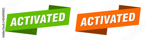 activated banner. activated ribbon label sign set