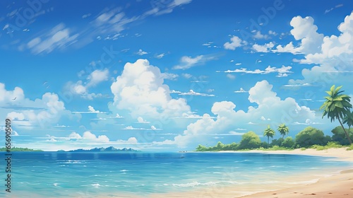 Wide horizon of tropical beach: a sky and sea panorama for relaxation and inspiration © hassan