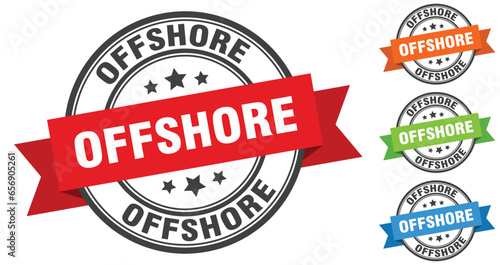offshore stamp. round band sign set. label