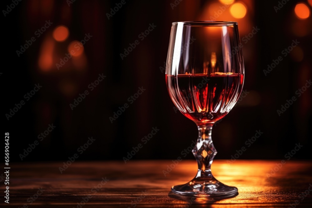 a shiny glass filled with port wine under soft light