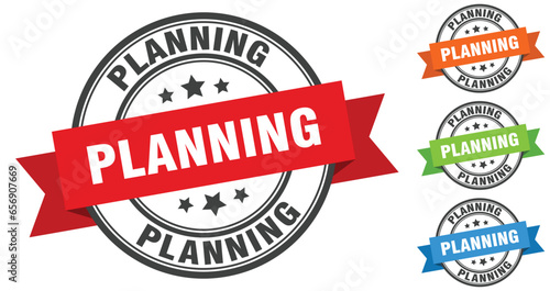 planning stamp. round band sign set. label